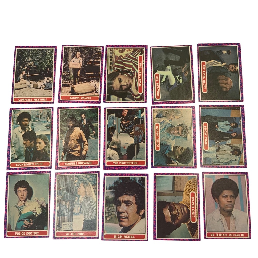 Lot of 15 Vintage 1969 Topps Mod Squad Cards - Incl #1 Title Card, Clean Backs